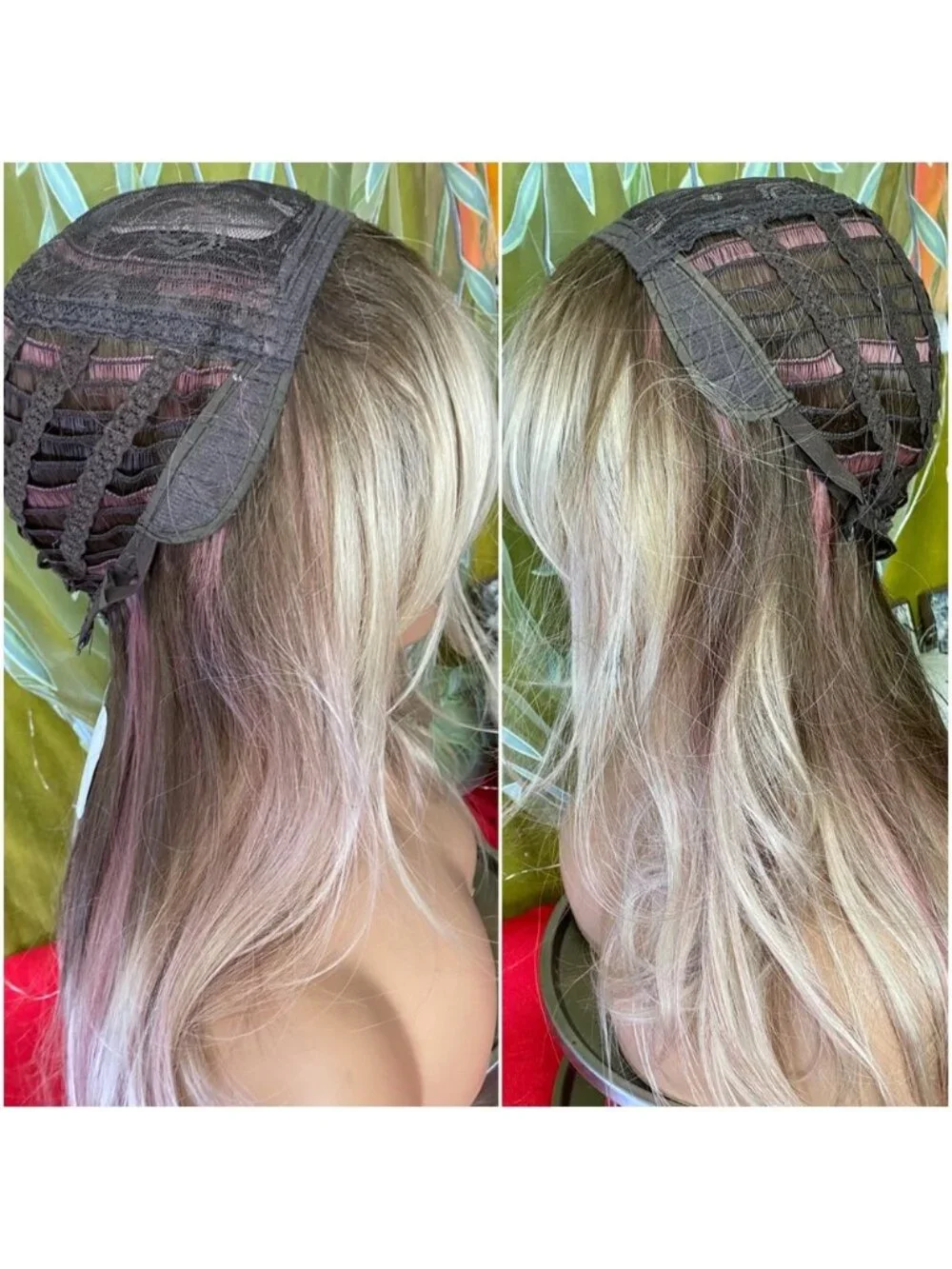 LAST ONE blonde with pink highlights layered wig